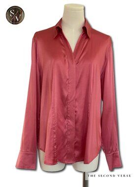 Vintage Talbots Stretch Silk Long Sleeve Buttondown Women's Coral Shirt Size 12